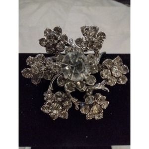 Vintage Rhinestone Brooch Faux Diamond Silver Metal Brilliant Sparkle